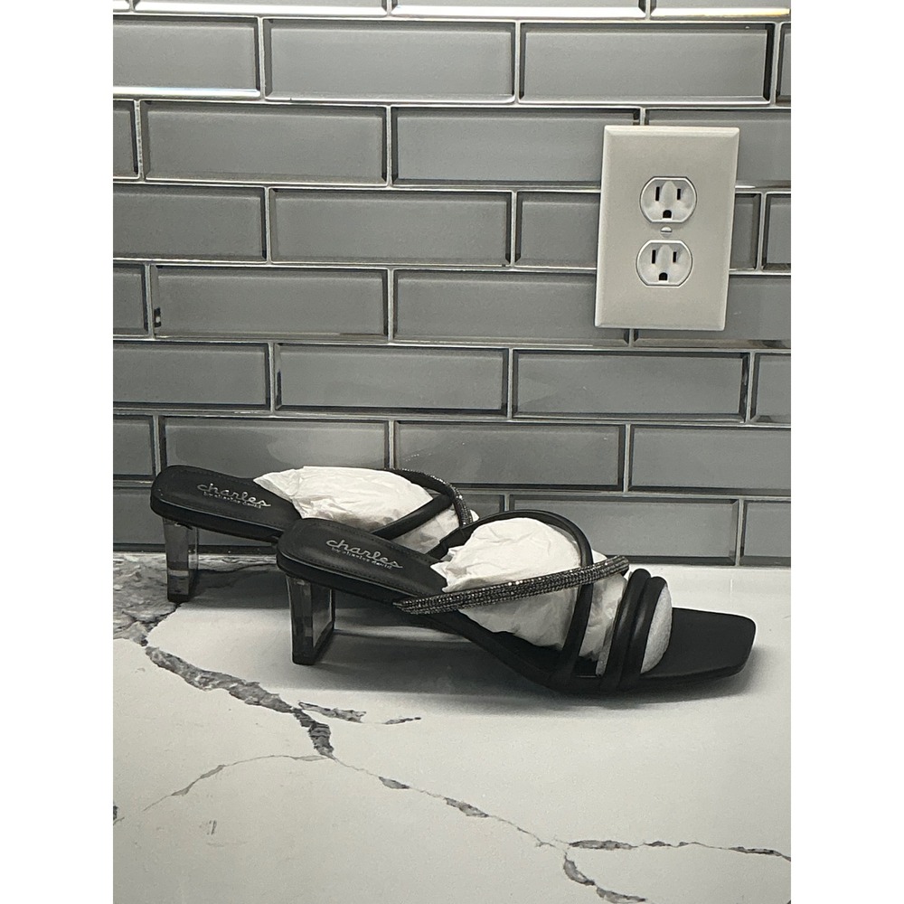 Charles by Charles David Black Rhinestone Mule Heels Block Heel Shoes Women 12M‎ - Picture 3 of 5